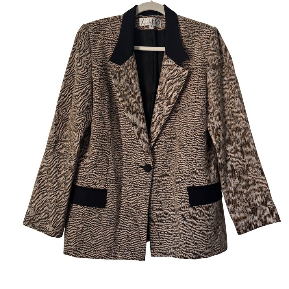 Vintage Veleno New York Women's Blazer Jacket Brown Black Made In USA, Size S